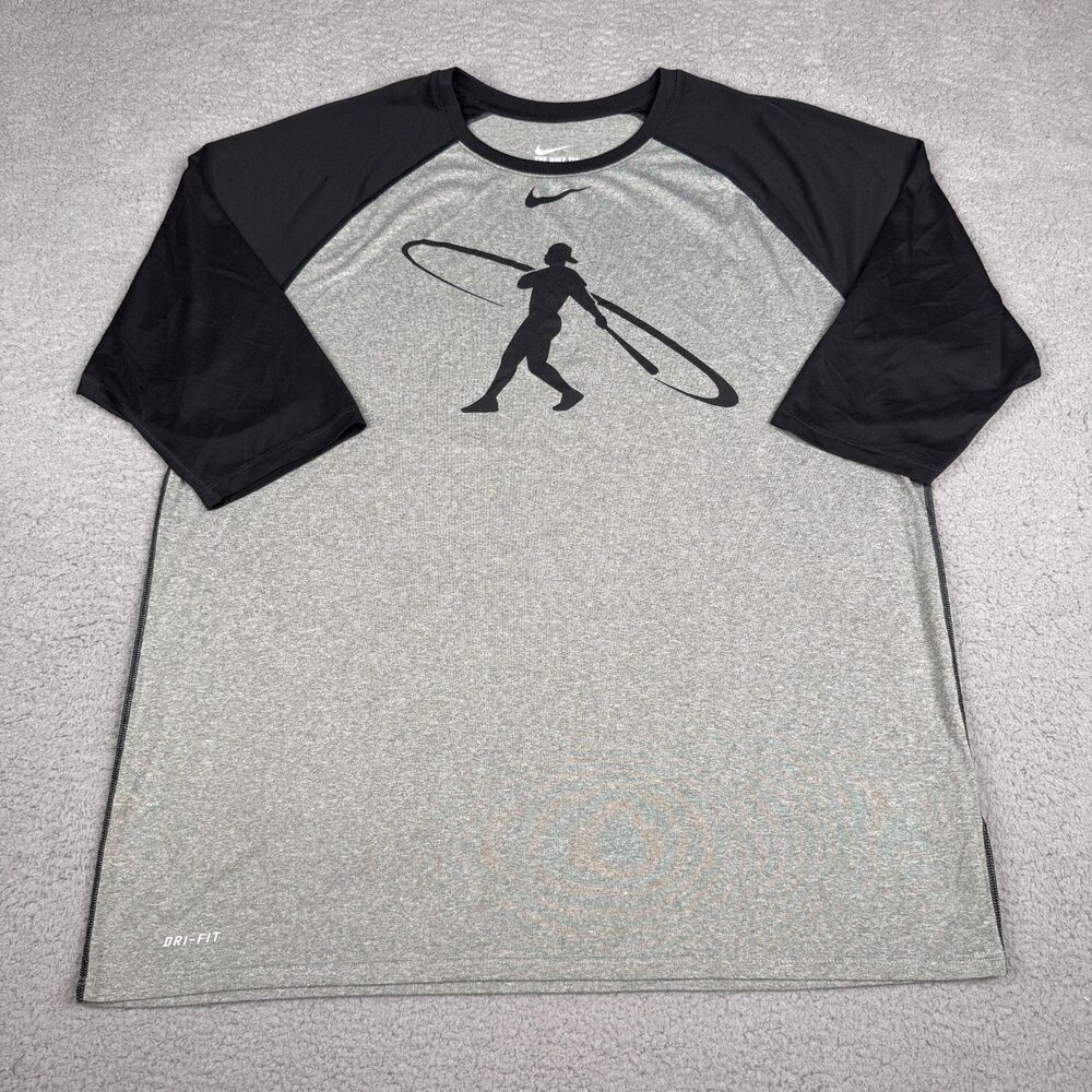 Nike Swingman Shirt Mens XXL Gray Black Logo Dri-FIT Baseball Tee Ken Griffey Jr